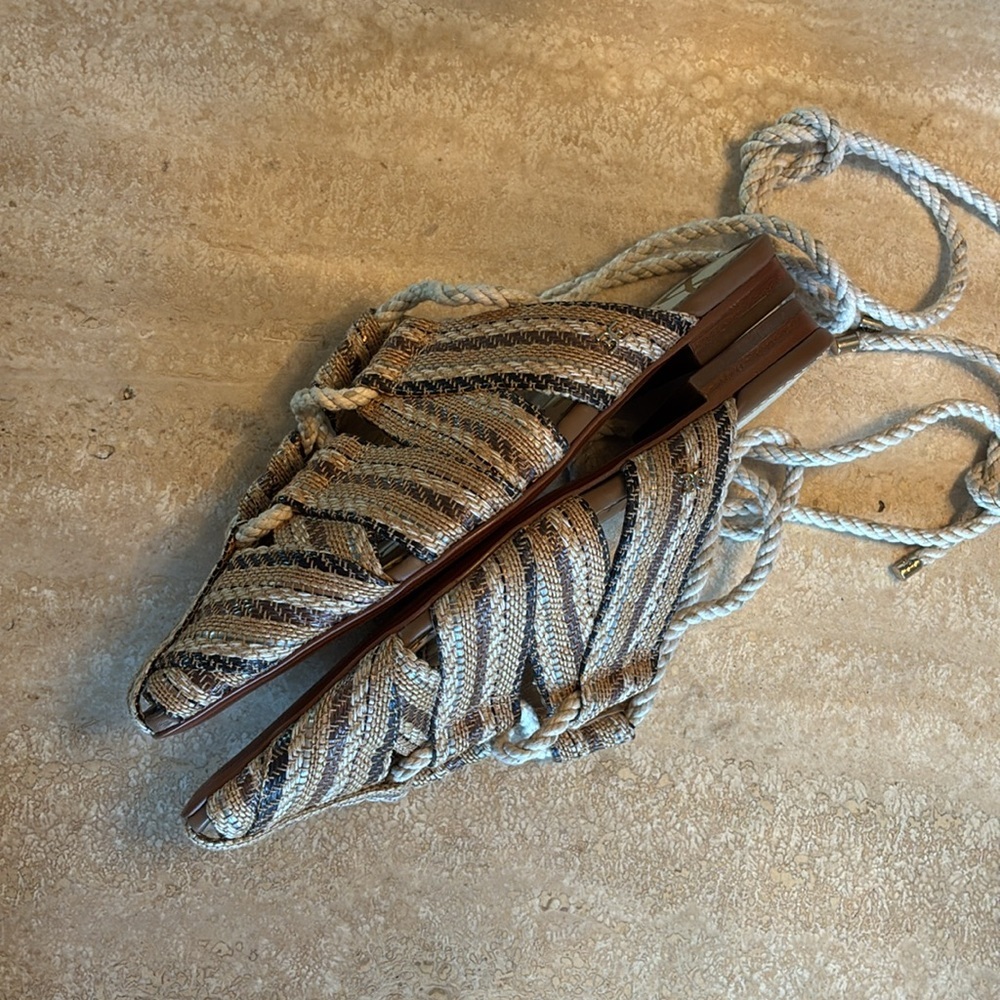 SAM EDELMAN Stylish woven jute flats, tan/brown, rope ankle ties. 7.5 - Picture 8 of 15